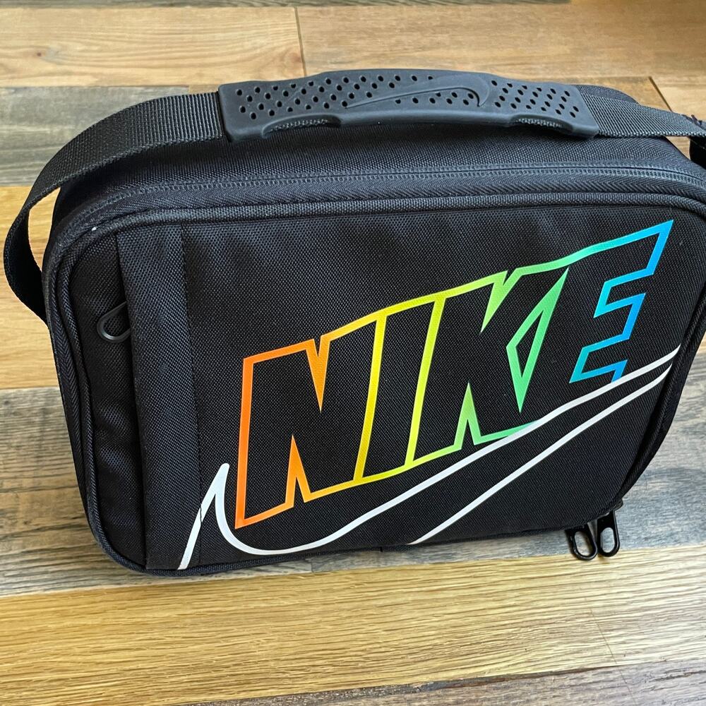 Nike Just Do It Lunch Box Bag Black Rainbow Swoosh Insulated Zip 10x8 - Picture 5 of 7